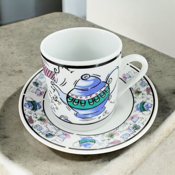 Vintage CHEKOSLOVAKIAN Fine Porcelain Motif Teacup And Saucer Czechoslovakia Set - Picture 3 of 16